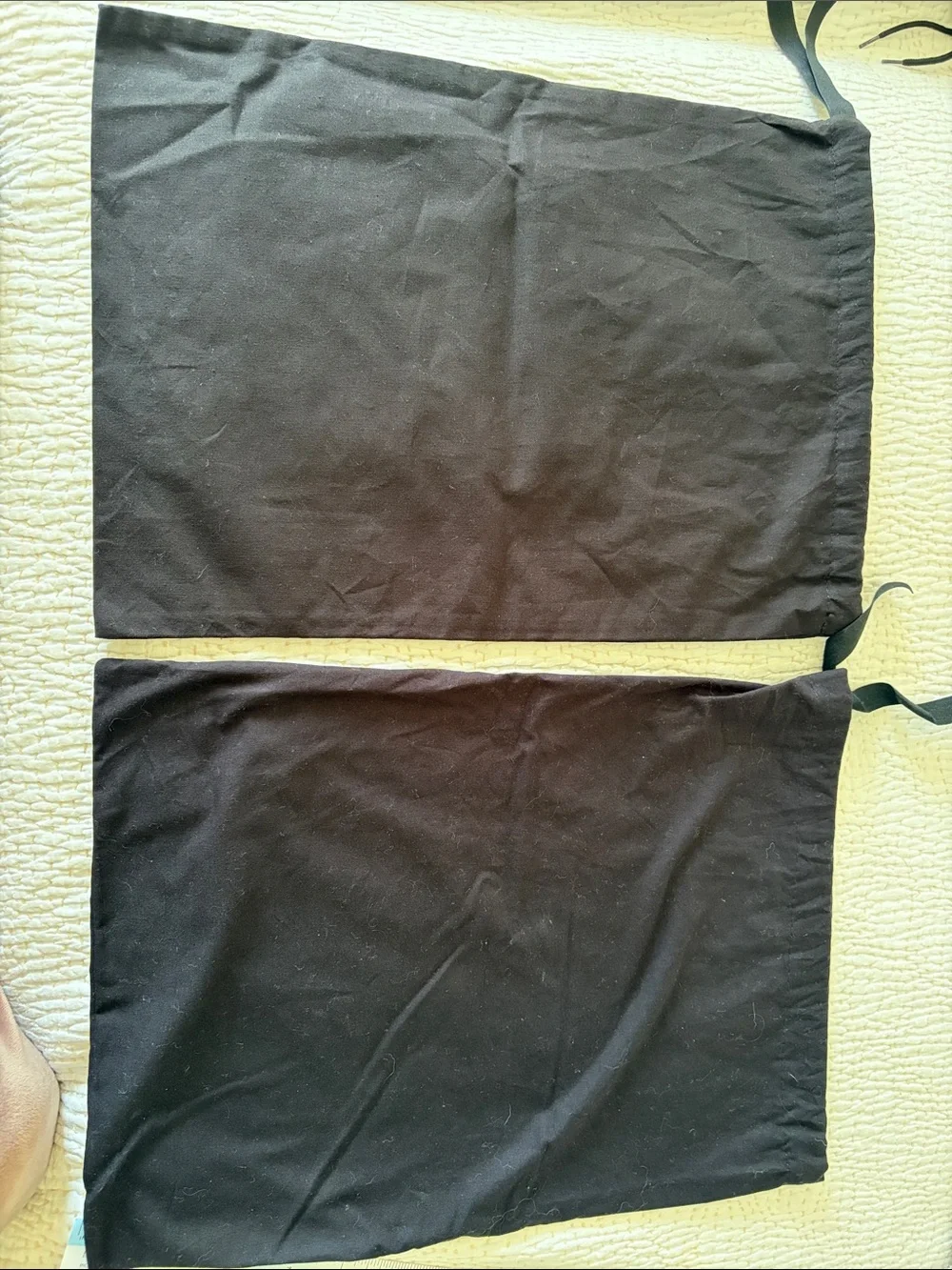 CHANEL Black Drawstring Dust Bags with White Logo (Pair)